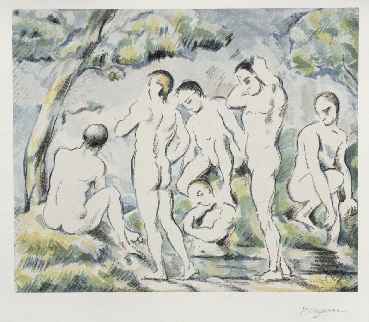 Badande kvinnor (litet blad) av Paul Cézanne
