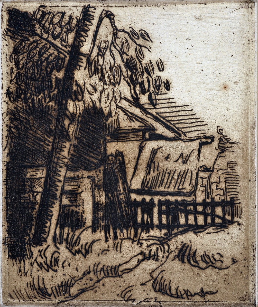 Hus i Auvers-sur-Oise (Auvers-sur-Oise). Gravyr av Paul Cezanne (1839-1906). Etsning. Sol: 13,4x11,1cm. Granet-museet, Aix En Provence. av Paul Cézanne