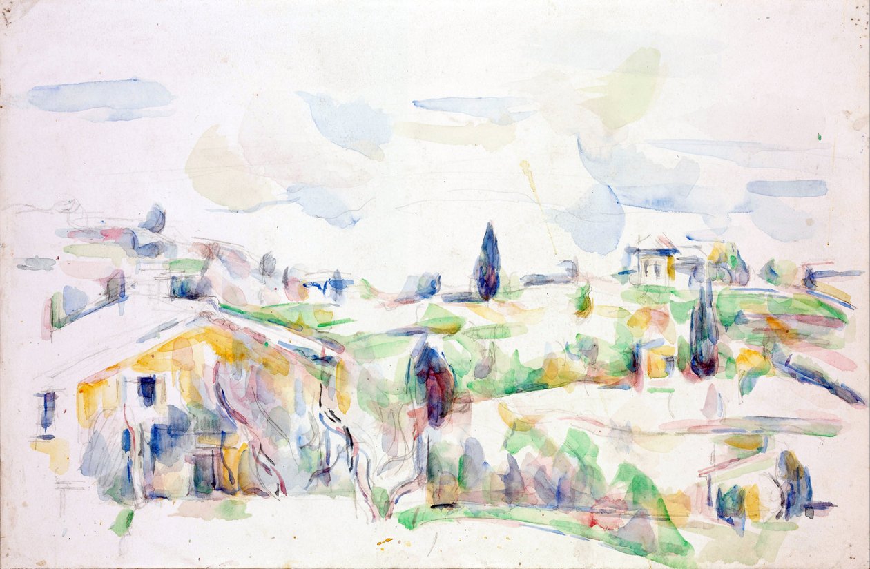 Landskap i Provence - Cezanne, Paul (1839-1906) - 1895-1900 - Akvarell på papper - 31,3x47,8 cm- Szepmuveszeti Muzeum, Budapest av Paul Cézanne