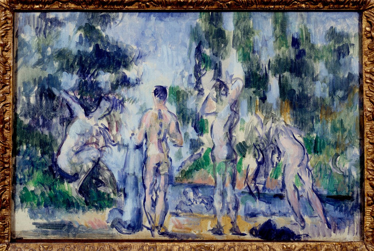 Les bathers Målning av Paul Cezanne (1839-1906) 1890-1900 Sön. 0,22x0,33 m Paris, musee d