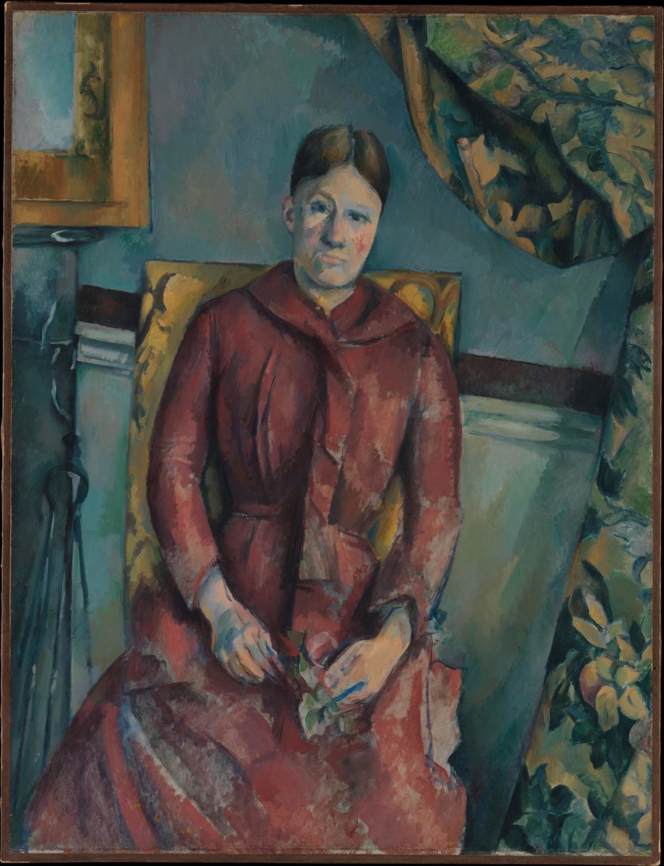 Madame Cézanne (Hortense Fiquet, 1850-1922) i röd klänning av Paul Cézanne