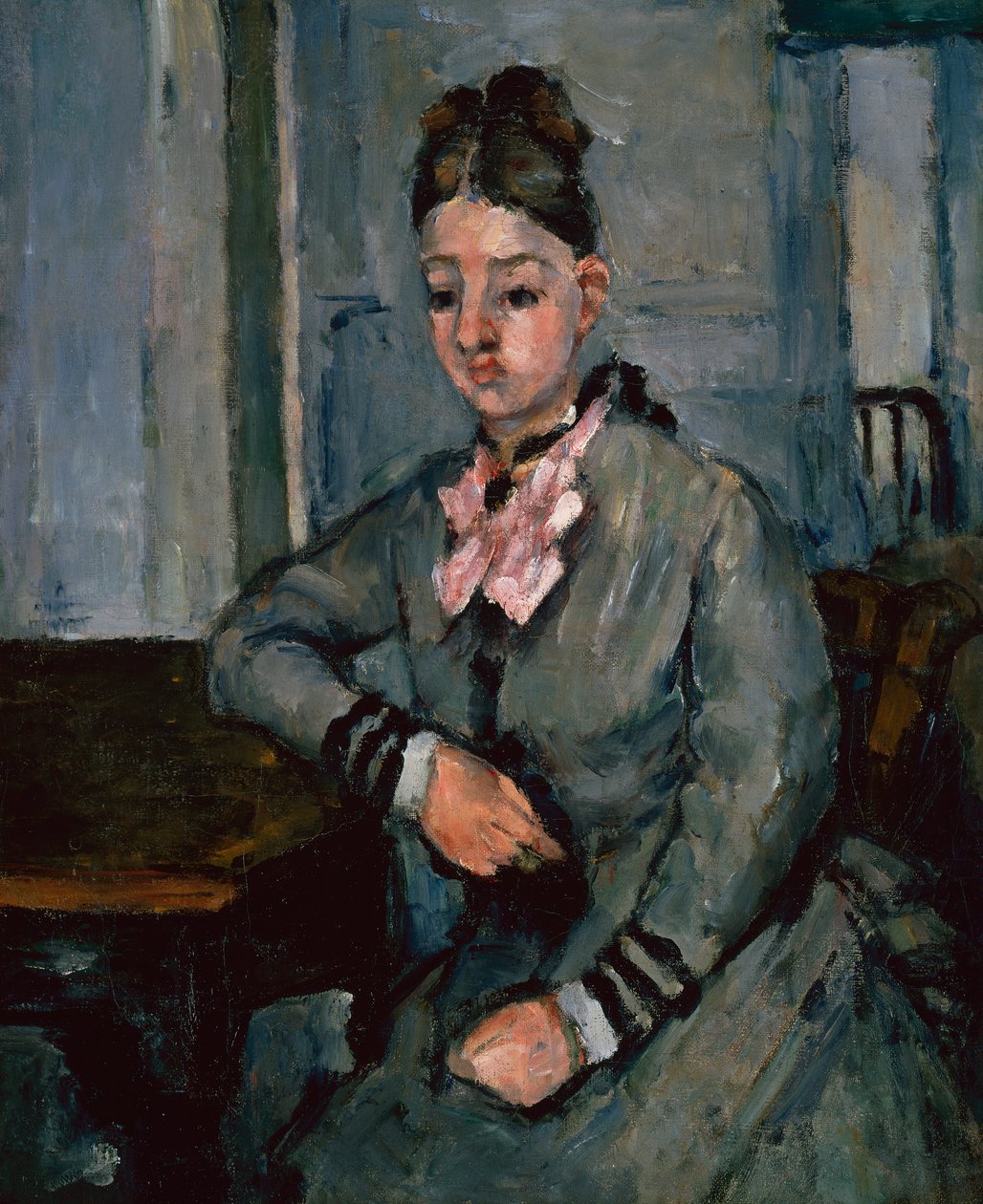 Madame Cezanne lutad mot ett bord, ca 1873 (olja på duk) av Paul Cézanne