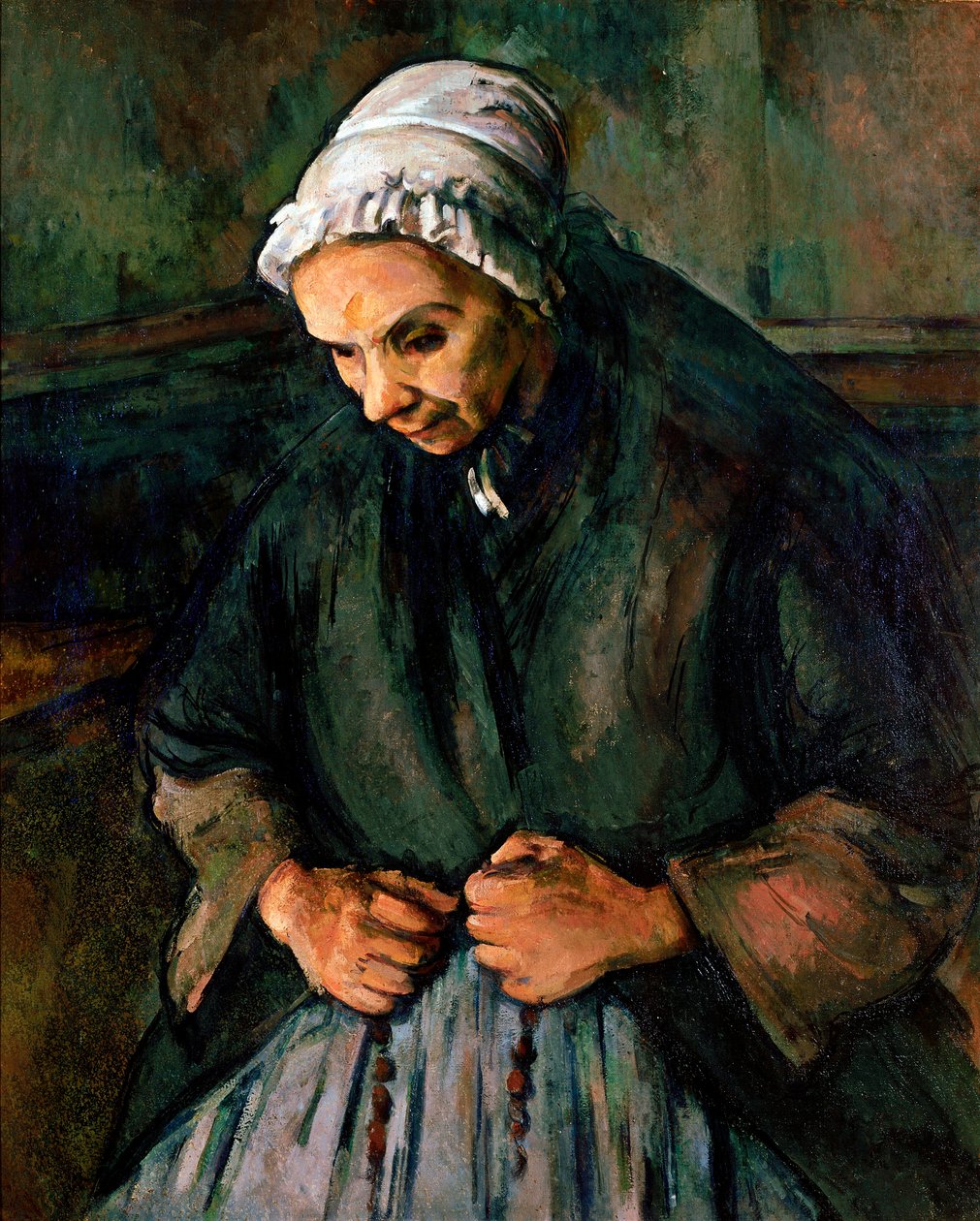 Gammal kvinna vid rosenkransen Målning av Paul Cezanne (1839-1906) 1896 Sön. 65x85 cm London, National Gallery av Paul Cézanne