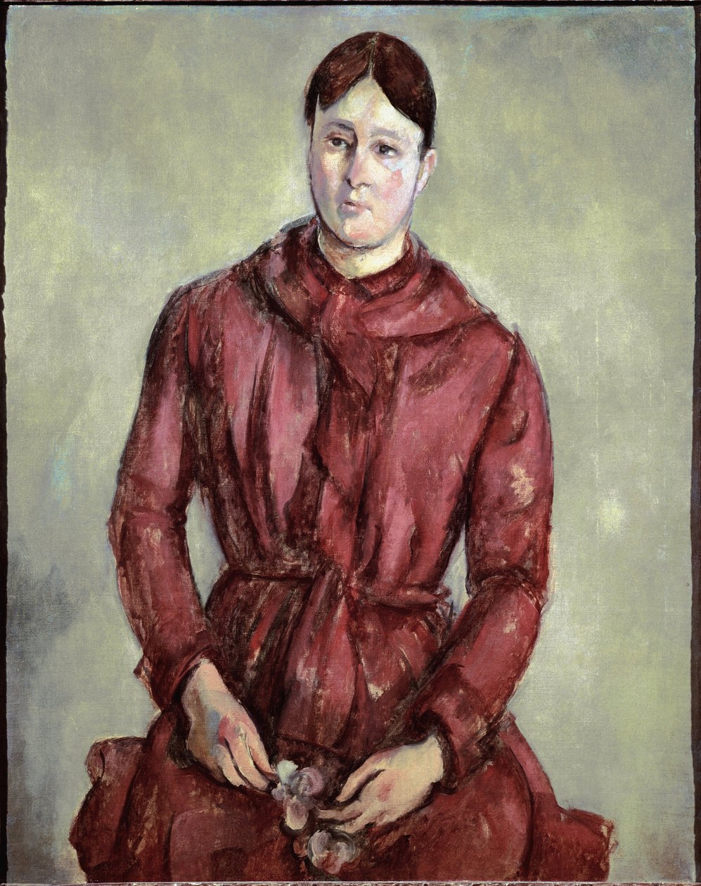 Porträtt av Madame Cezanne i röd klänning (olja på duk, ca 1890) av Paul Cézanne