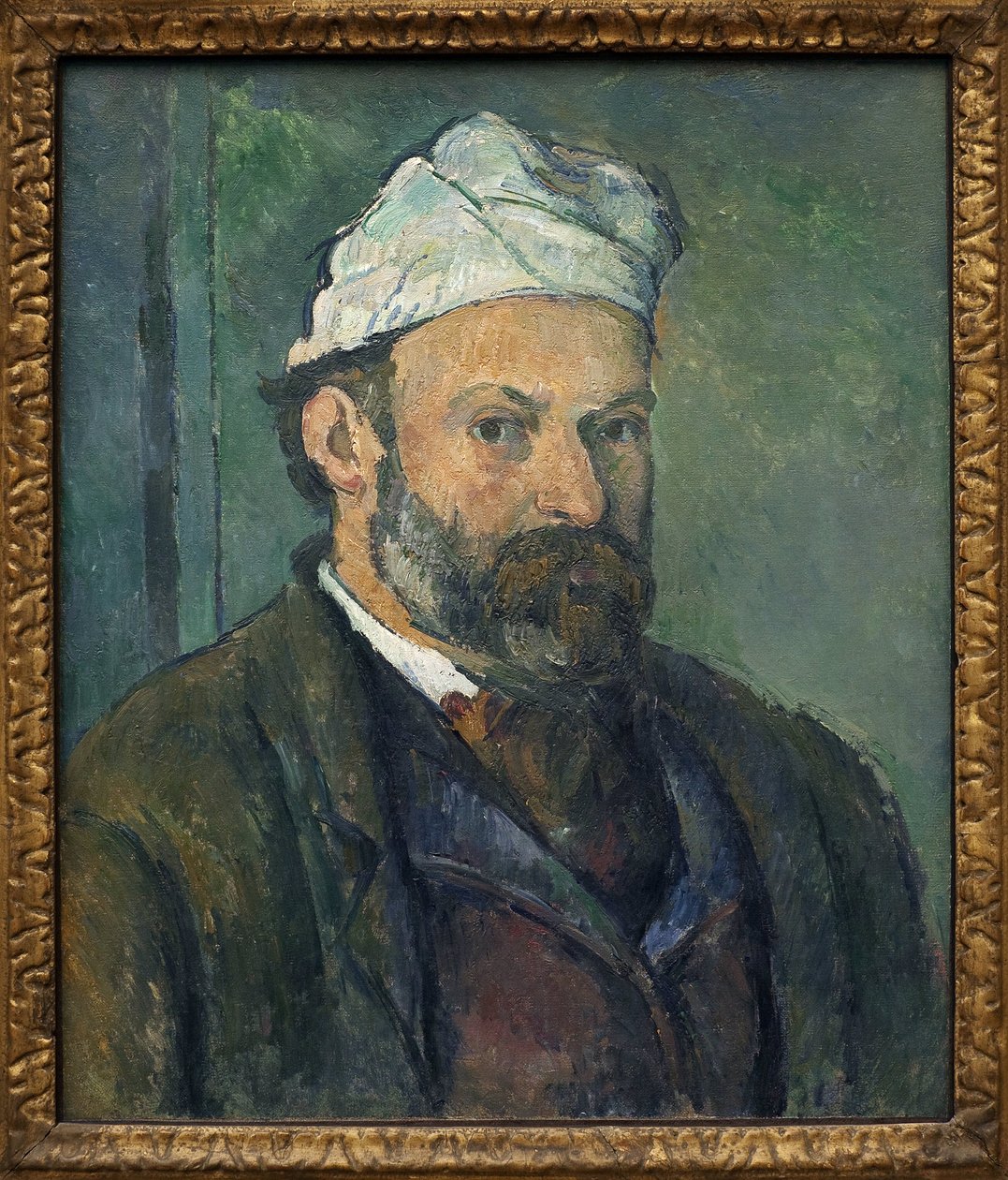 Självporträtt. Målning av Paul Cezanne (1839-1906), olja på duk omkring 1880. Fransk konst av Paul Cézanne