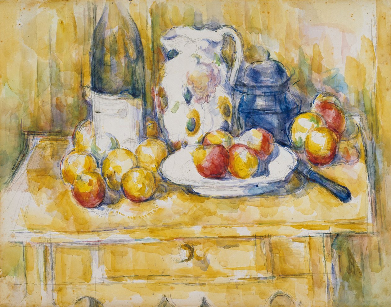 Stilleben med äpplen på en skänk av Paul Cézanne