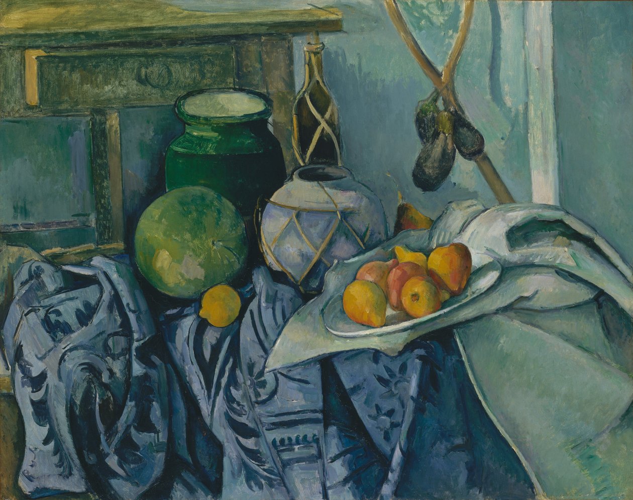 Stilleben med ingefärsburk och aubergine av Paul Cézanne