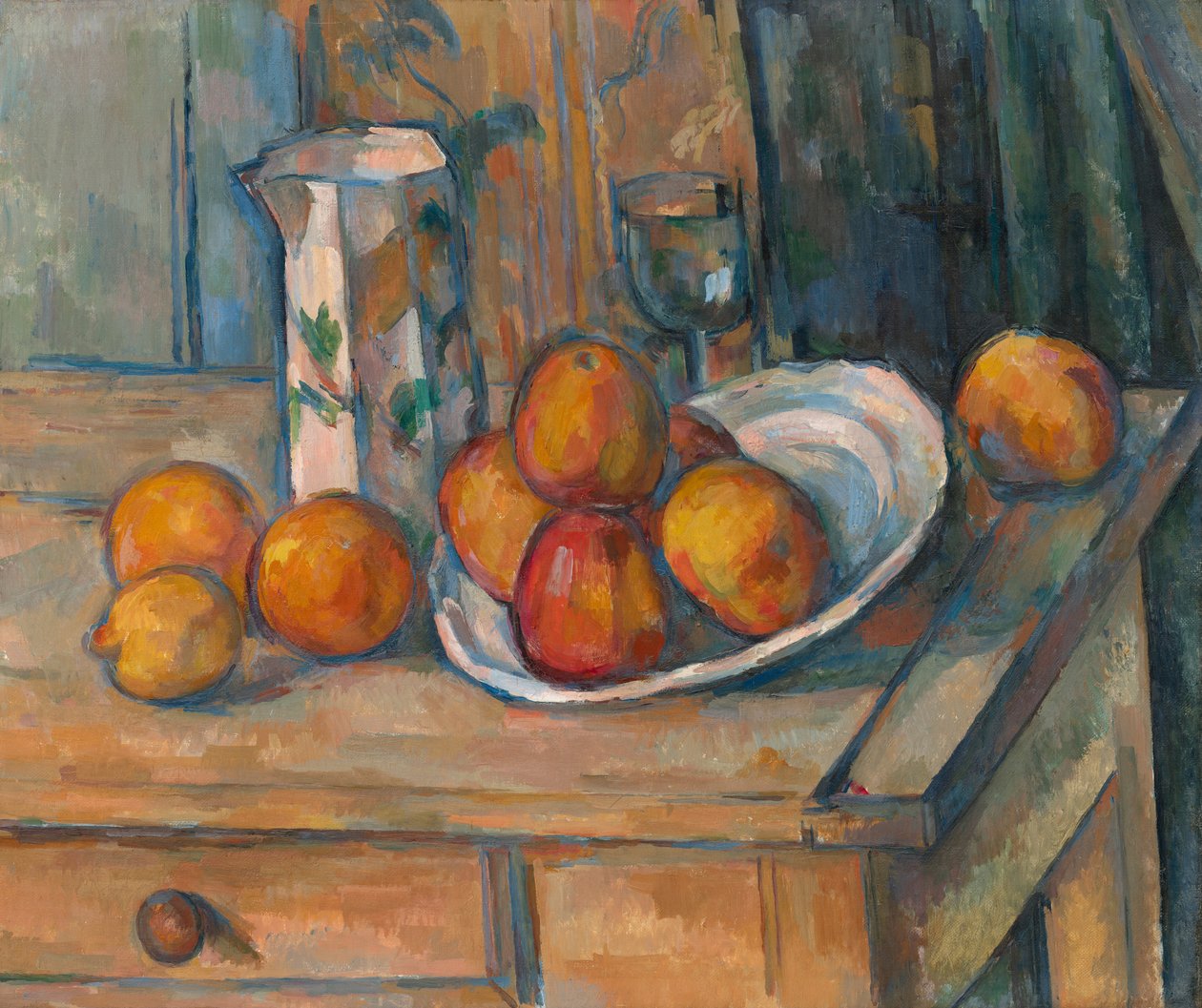 Stilleben med mjölkkanna och frukt av Paul Cézanne