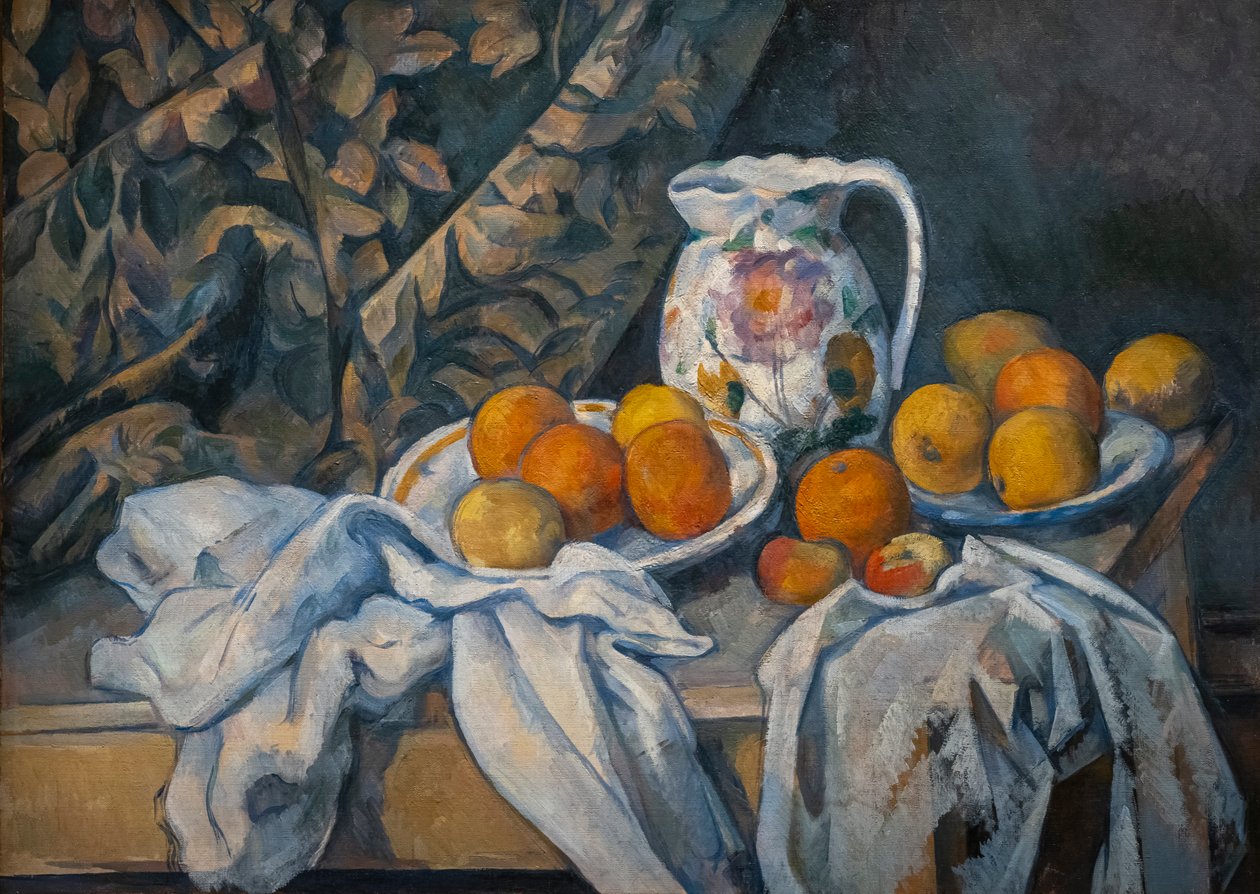 Stilleben med en gardin av Paul Cézanne