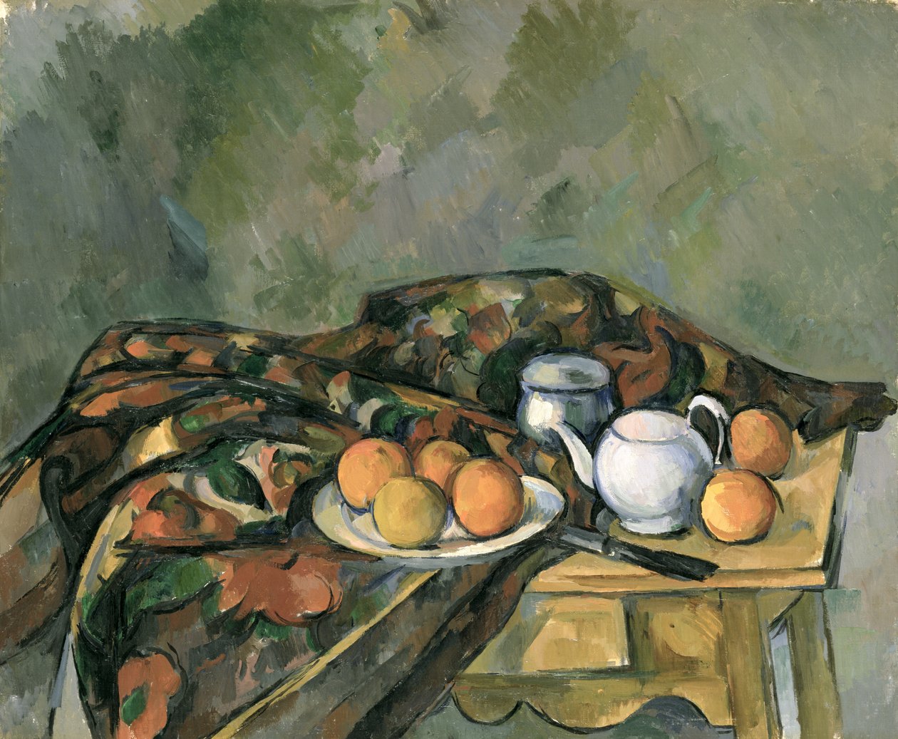 Stilleben med tekanna (olja på duk) av Paul Cézanne