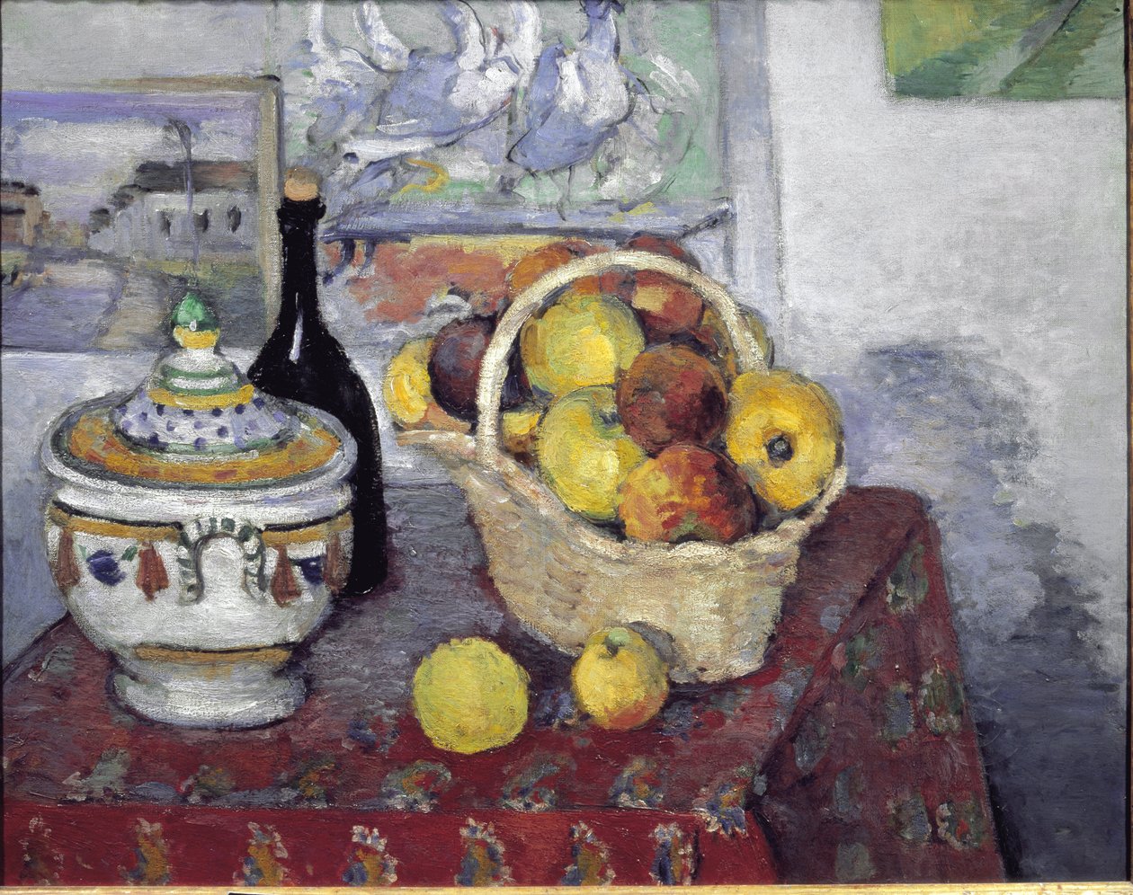 Stilleben med soppterrin - olja på duk av Paul Cézanne