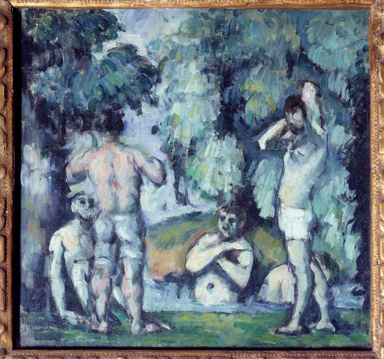 De fem badarna målning av Paul Cezanne (1839-1906) 1875 Sön. 0,24x0,25 m Paris, Musee d