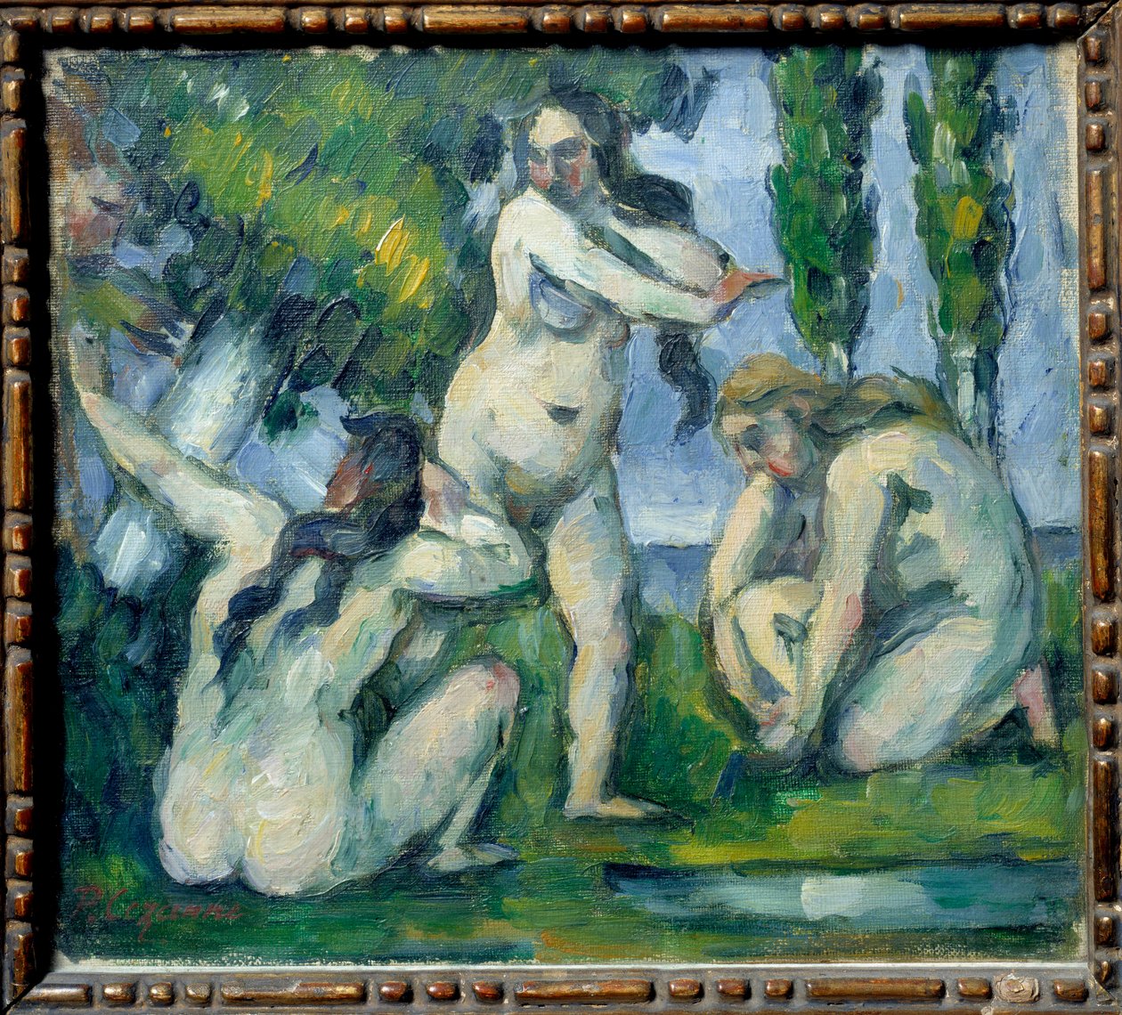 Tre badande målning av Paul Cezanne (1839-1906). 1875-1877 sön. 0,22x0,19 m Paris, musee d