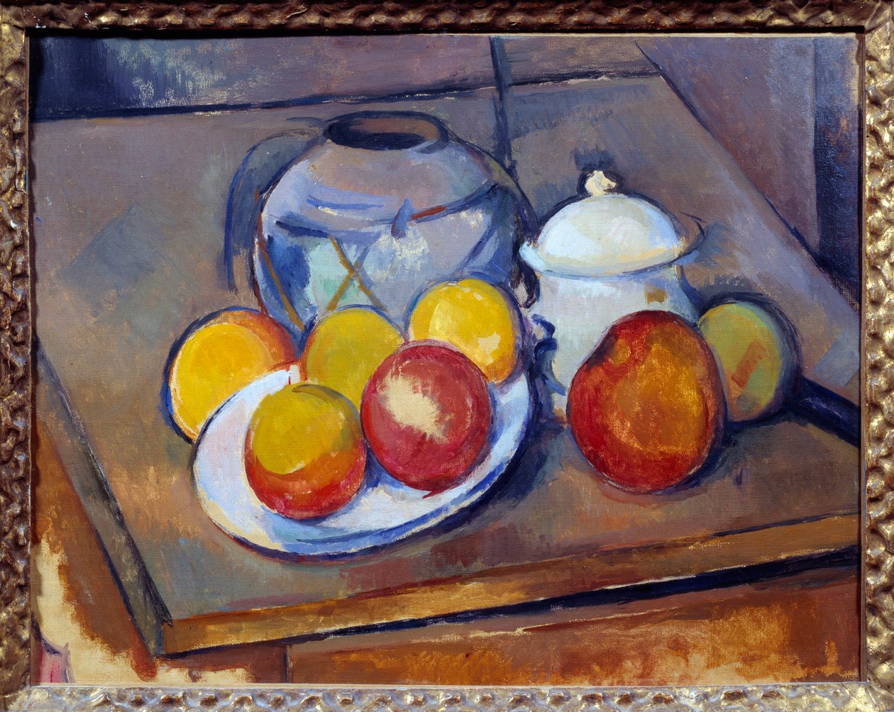 Vashalm, sockerskål och äpplen Målning av Paul Cezanne av Paul Cézanne