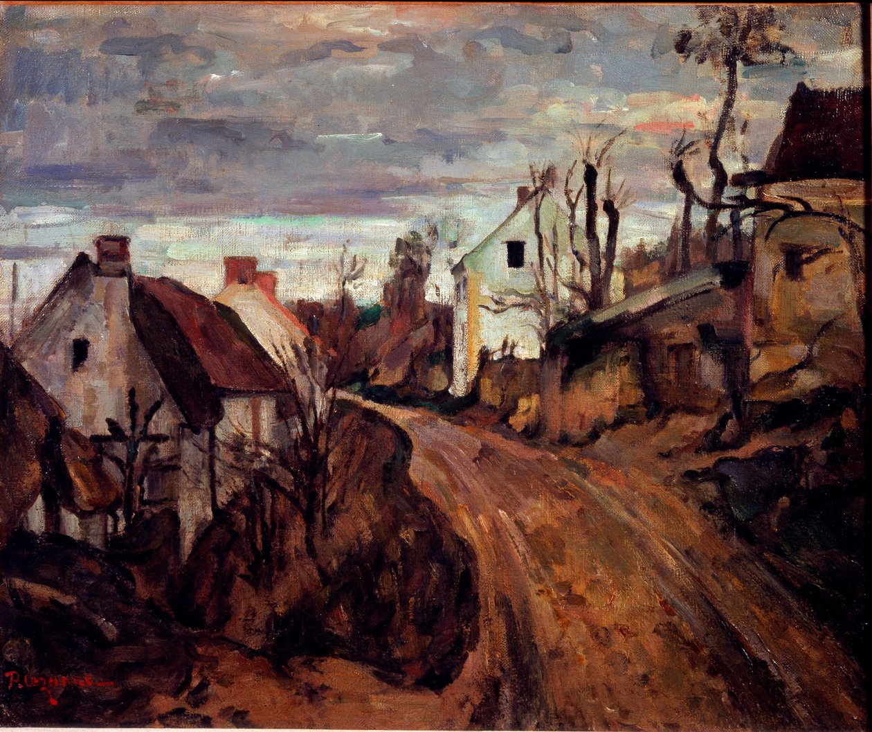 Byväg, Auvers. (Olja på duk av Paul Cézanne
