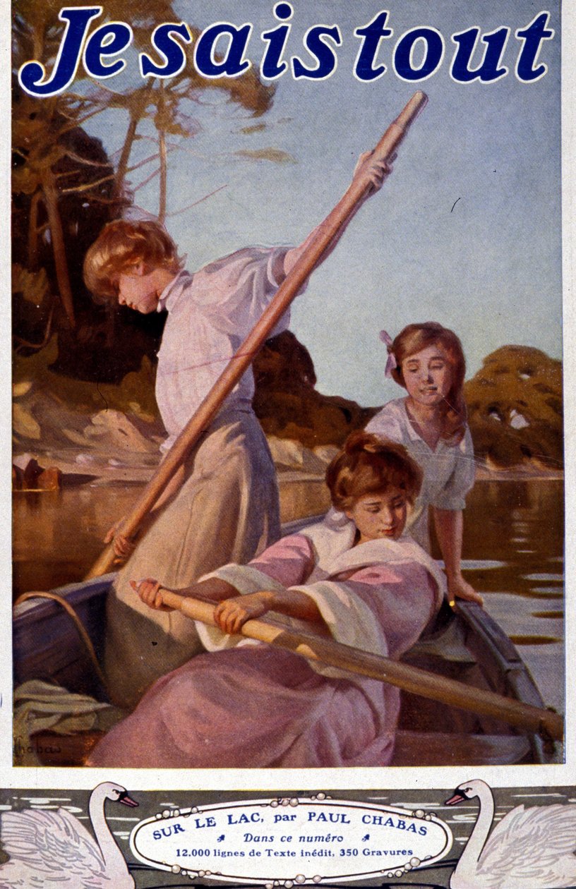 Illustration "" On the lake"" av Paul Chabas (1869 - 1937). "Jag vet allt"". av Paul Chabas