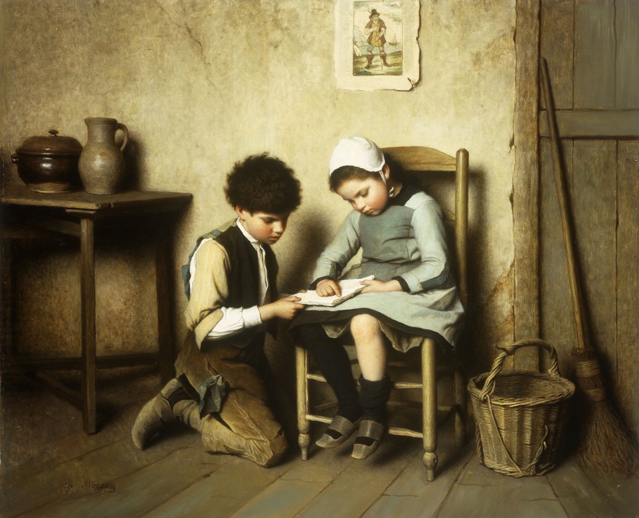 Dela en bok (olja på duk) av Paul Charles Chocarne Moreau