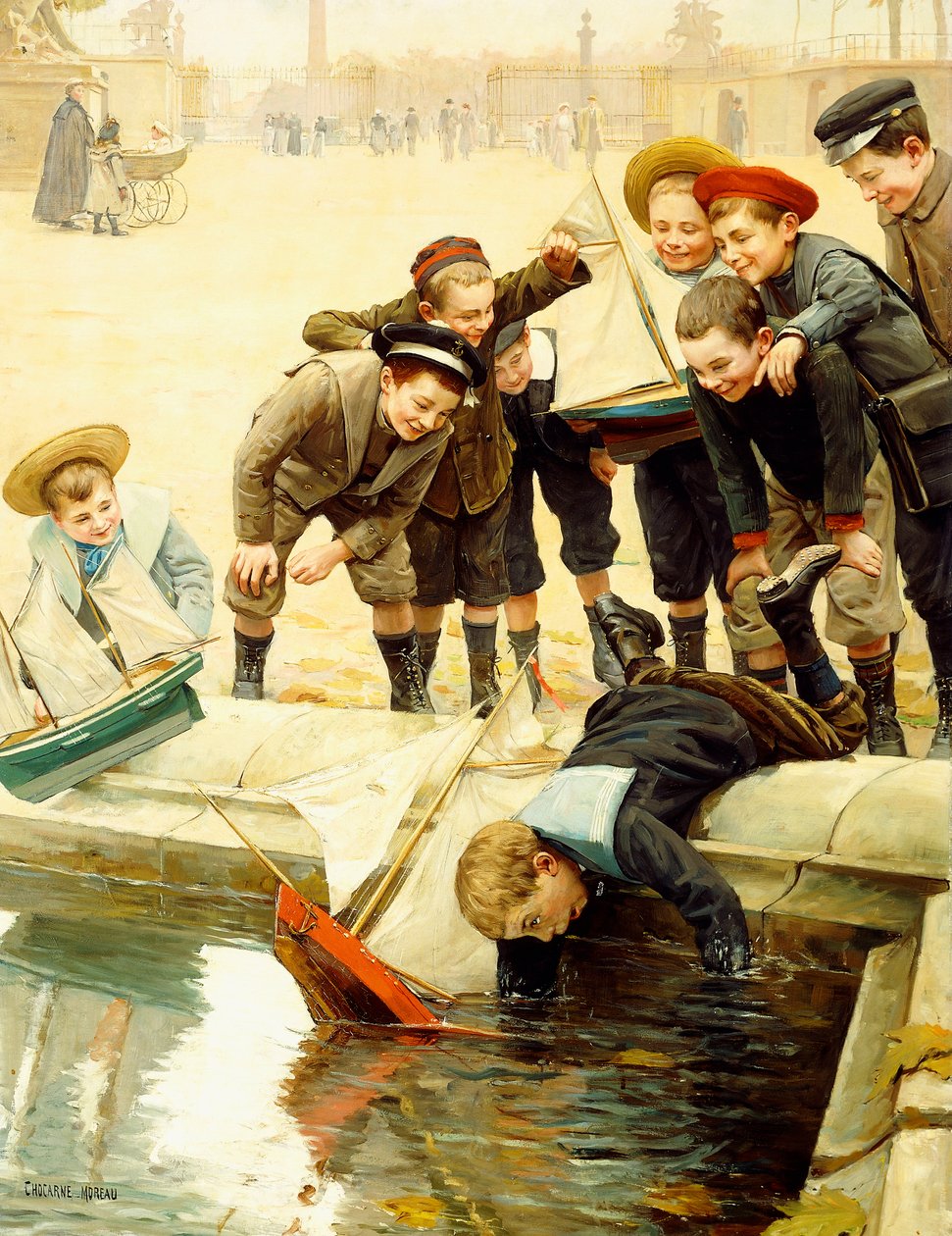 Pojkar och deras segelbåtar av Paul Charles Chocarne Moreau