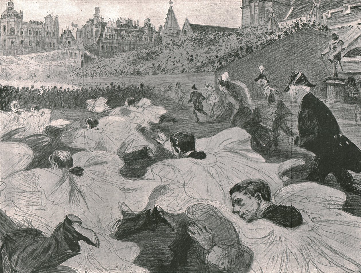 "I brådska att se kungen och drottningen lämna klostret", 1902. av Paul Charles Renouard