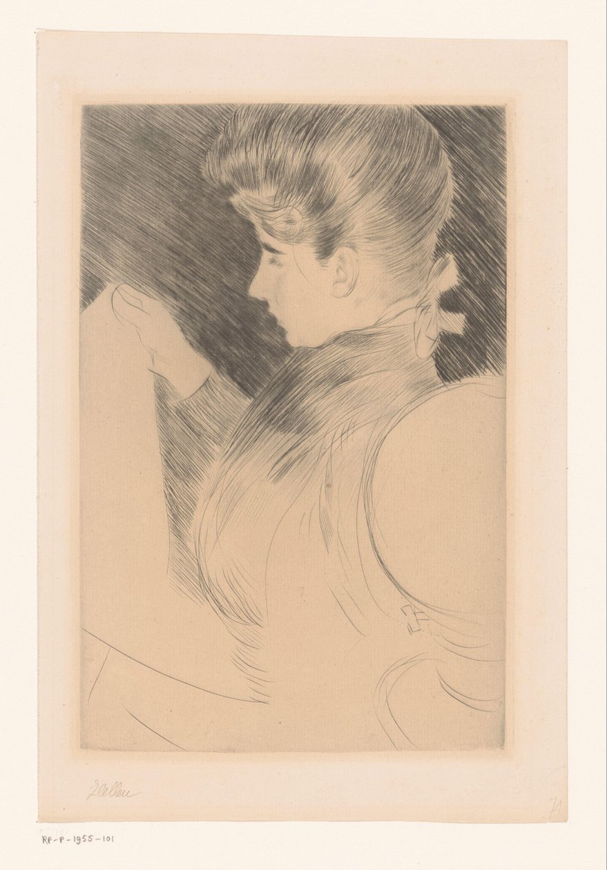 Porträtt av en okänd läsande kvinna av Paul César Helleu (signed by artist)