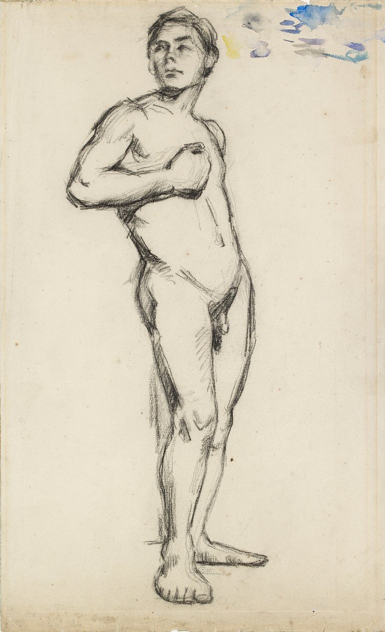 Akademisk studie av en naken man med höger hand knuten över bröstet, 1865 av Paul Cézanne