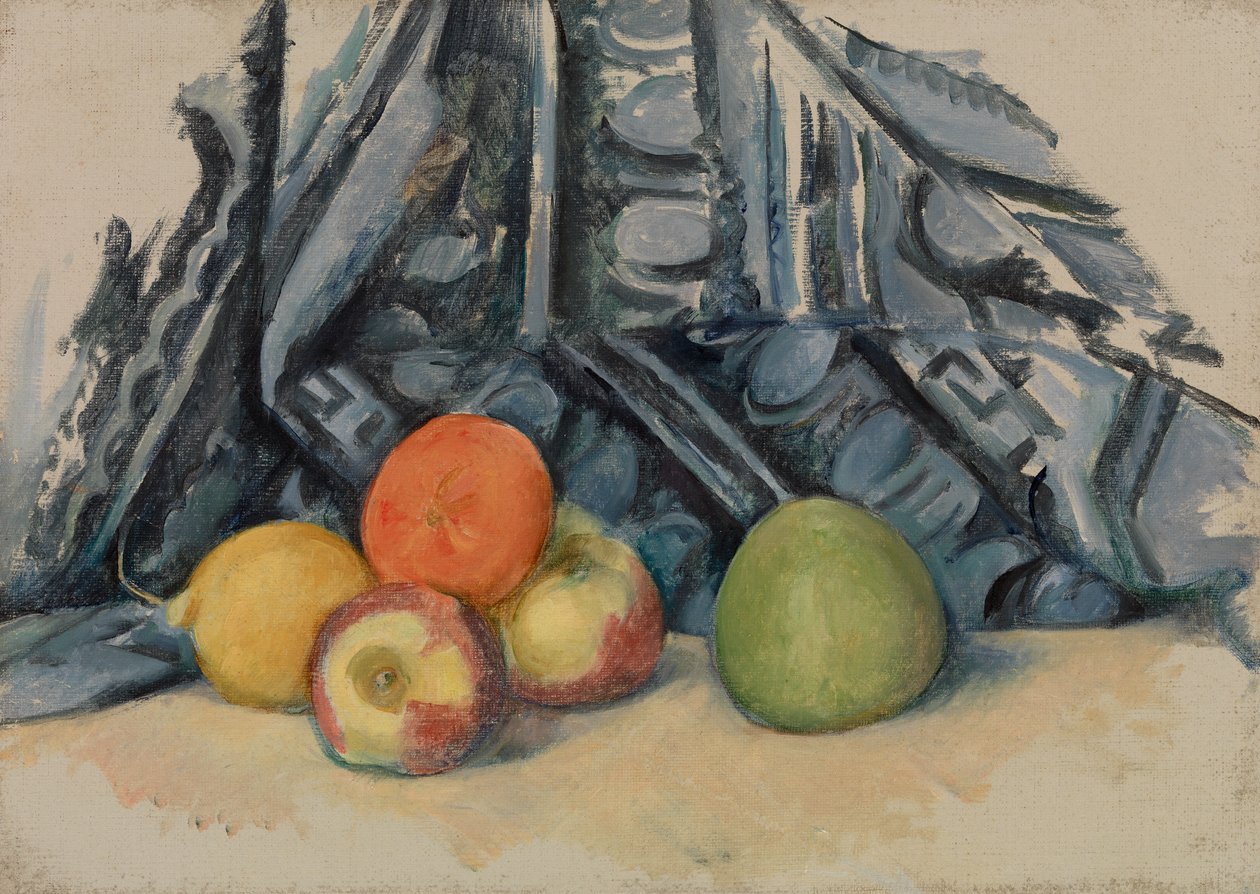 Äpplen och tyg av Paul Cézanne