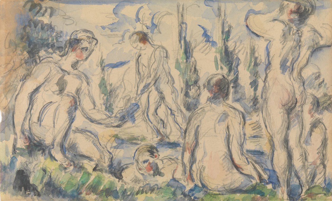 Badande recto, Landskap verso, ca. 1888 recto, a.n.d. verso. av Paul Cézanne
