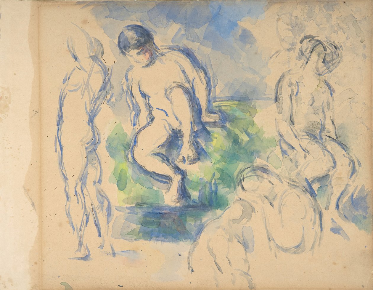 Badande recto, Stilleben verso, ca. 1890 recto - 1900 verso. av Paul Cézanne