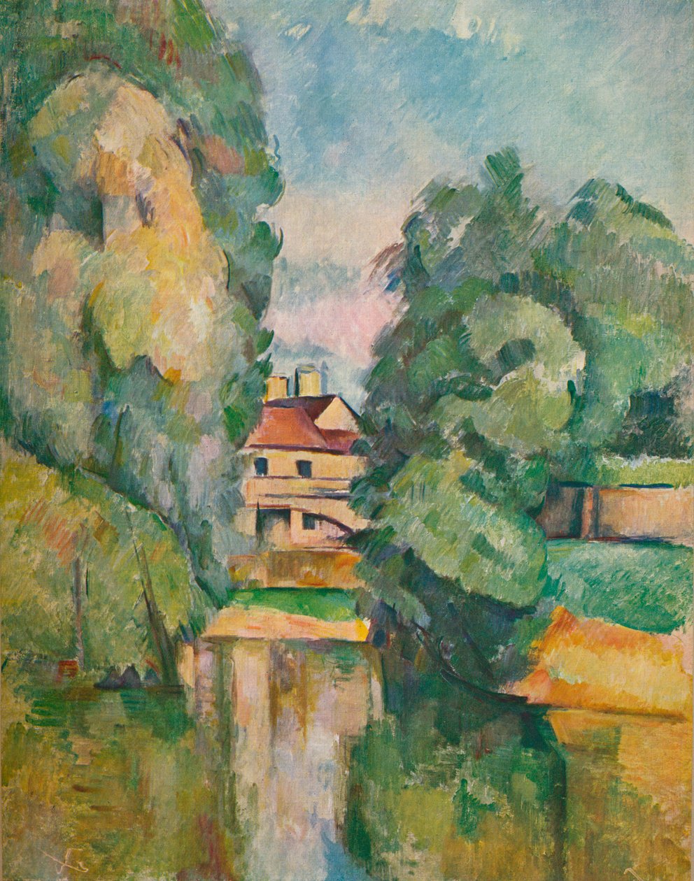 Hus på landet vid en flod, c1890 av Paul Cézanne