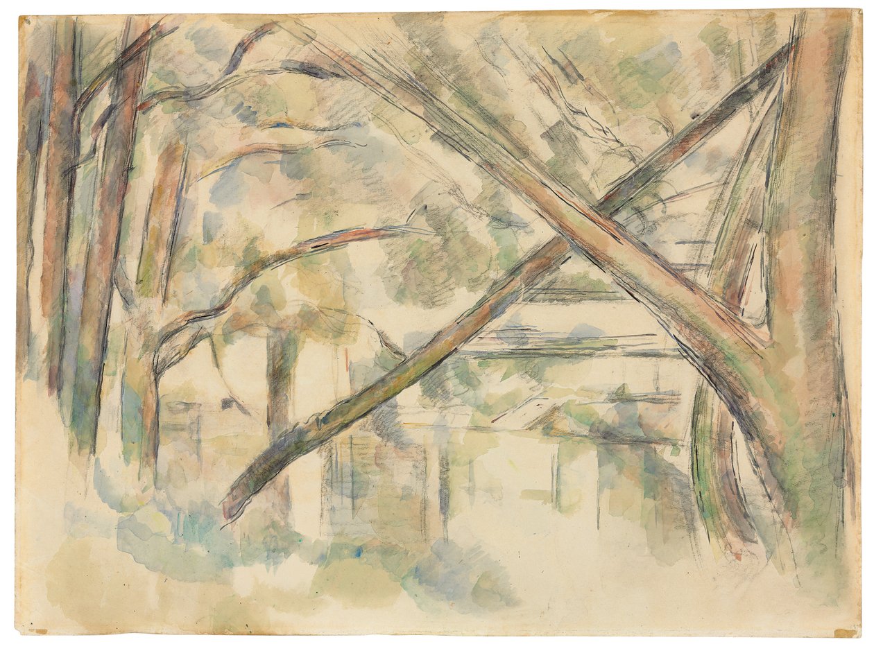 Crossing Trees on the Water Edge II; Skärande träd vid vattenbrynet, II, c.1896 av Paul Cézanne