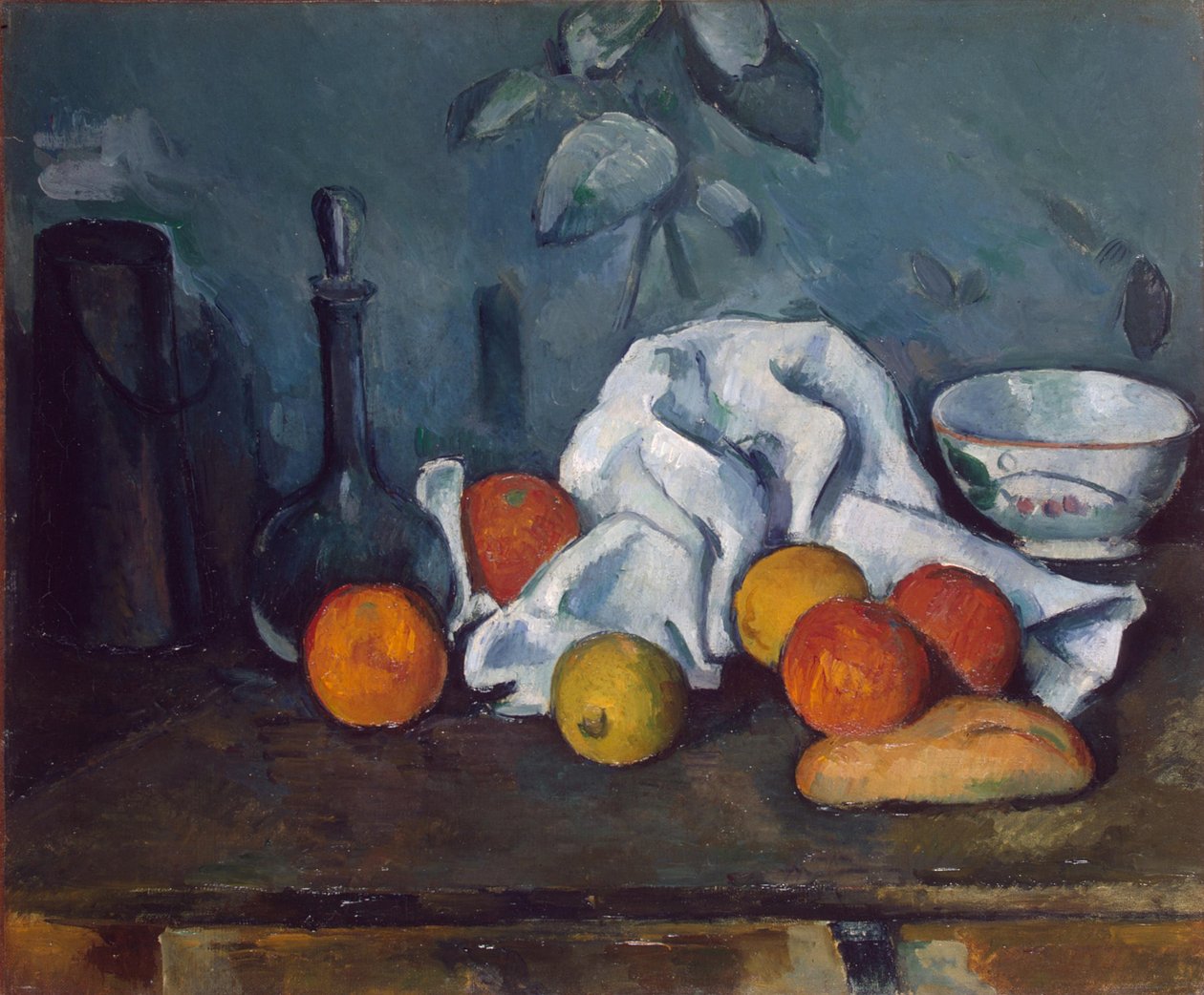 English: Milk dispenser, carafe and bowl Mjölkautomat, karaff och skål av Paul Cézanne