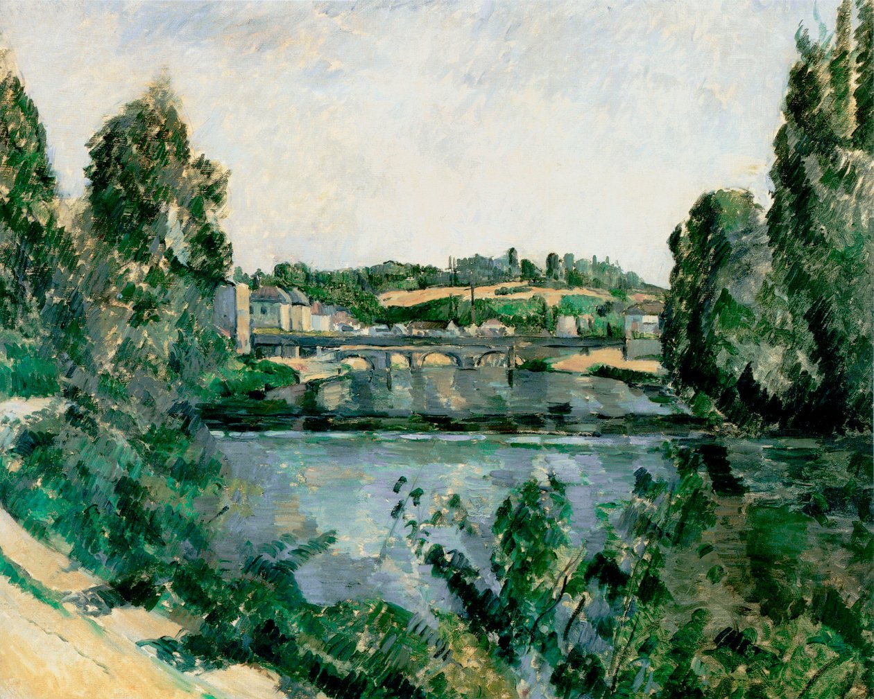 Franska: Le Pont et le déversoir à Pontoise Bron och dammen vid Pontoise (Le Pont et le déversoir à Pontoise) av Paul Cézanne
