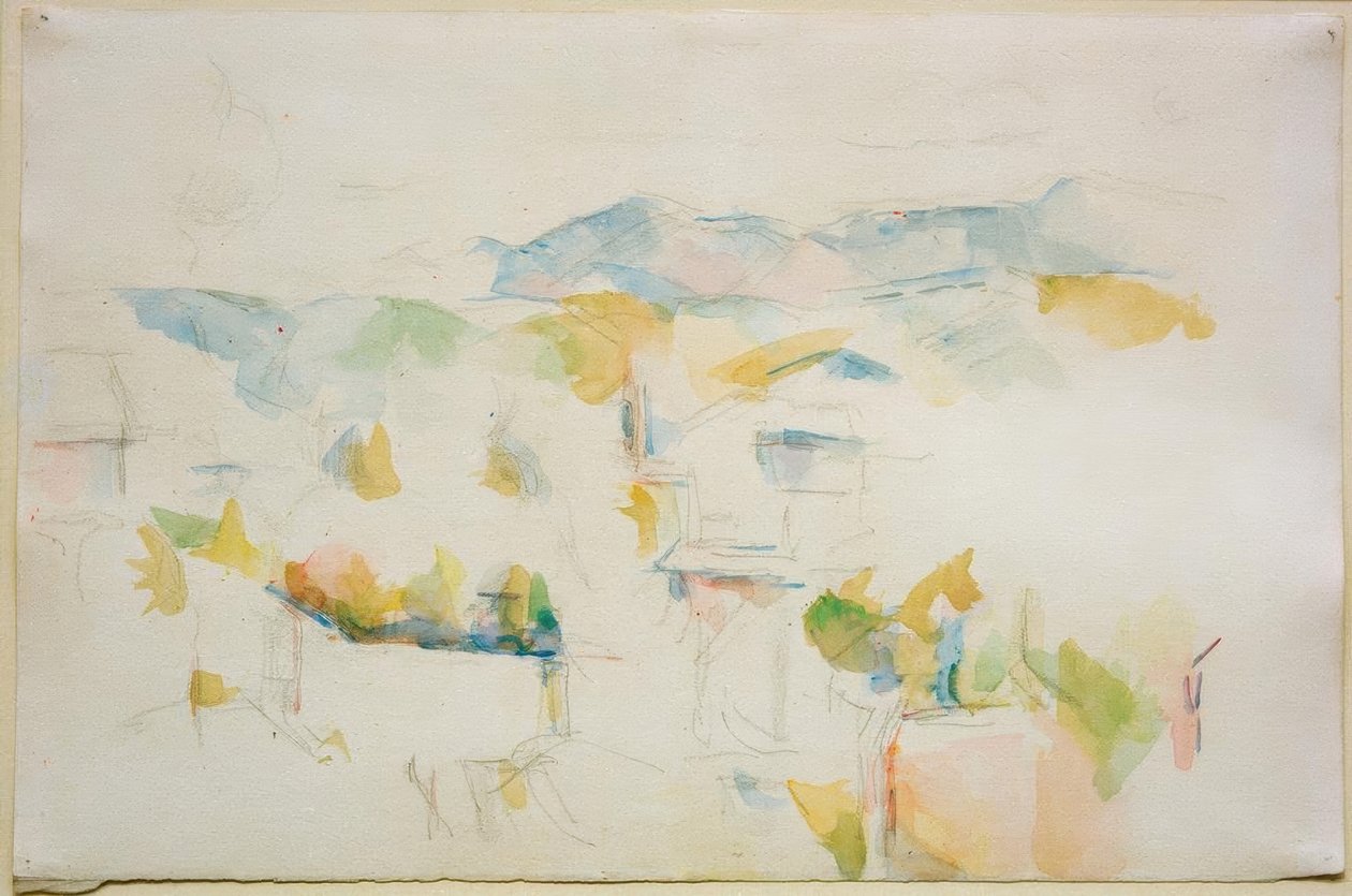 Bergigt landskap runt Aix-en-Provence av Paul Cézanne