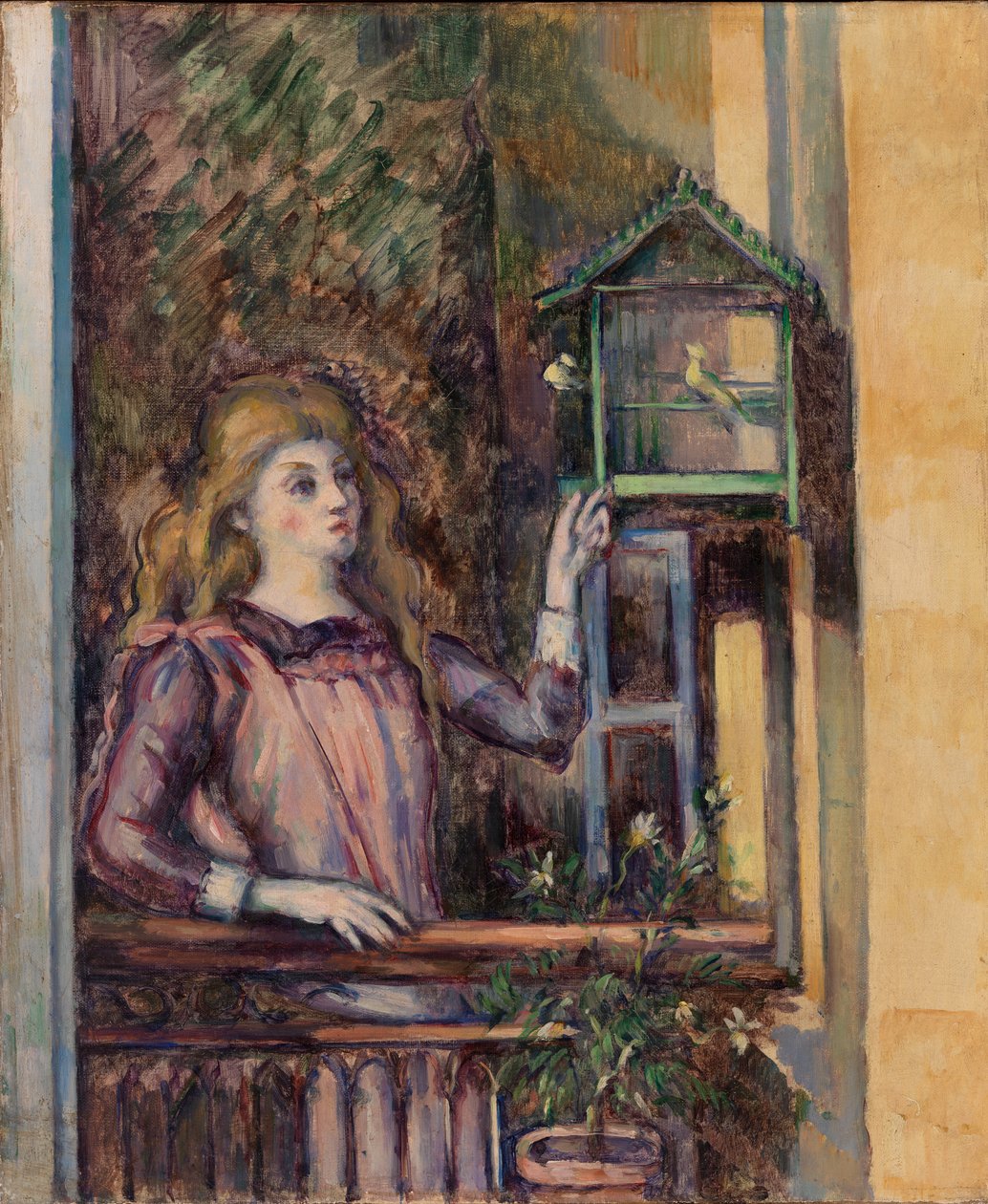 Flicka med fågelbur av Paul Cézanne