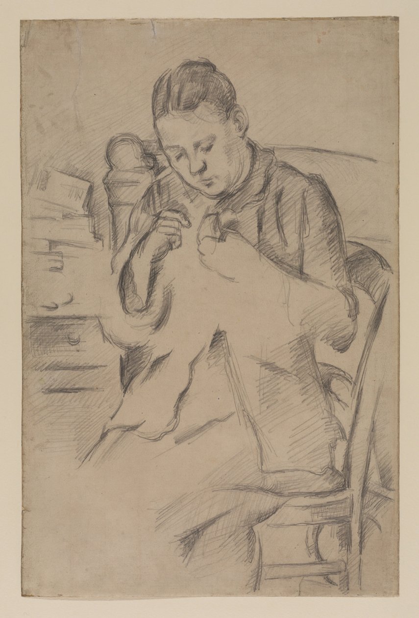 Hortense Fiquet, Madame Cezanne, sömnad, ca 1880 (penna på papper) av Paul Cézanne