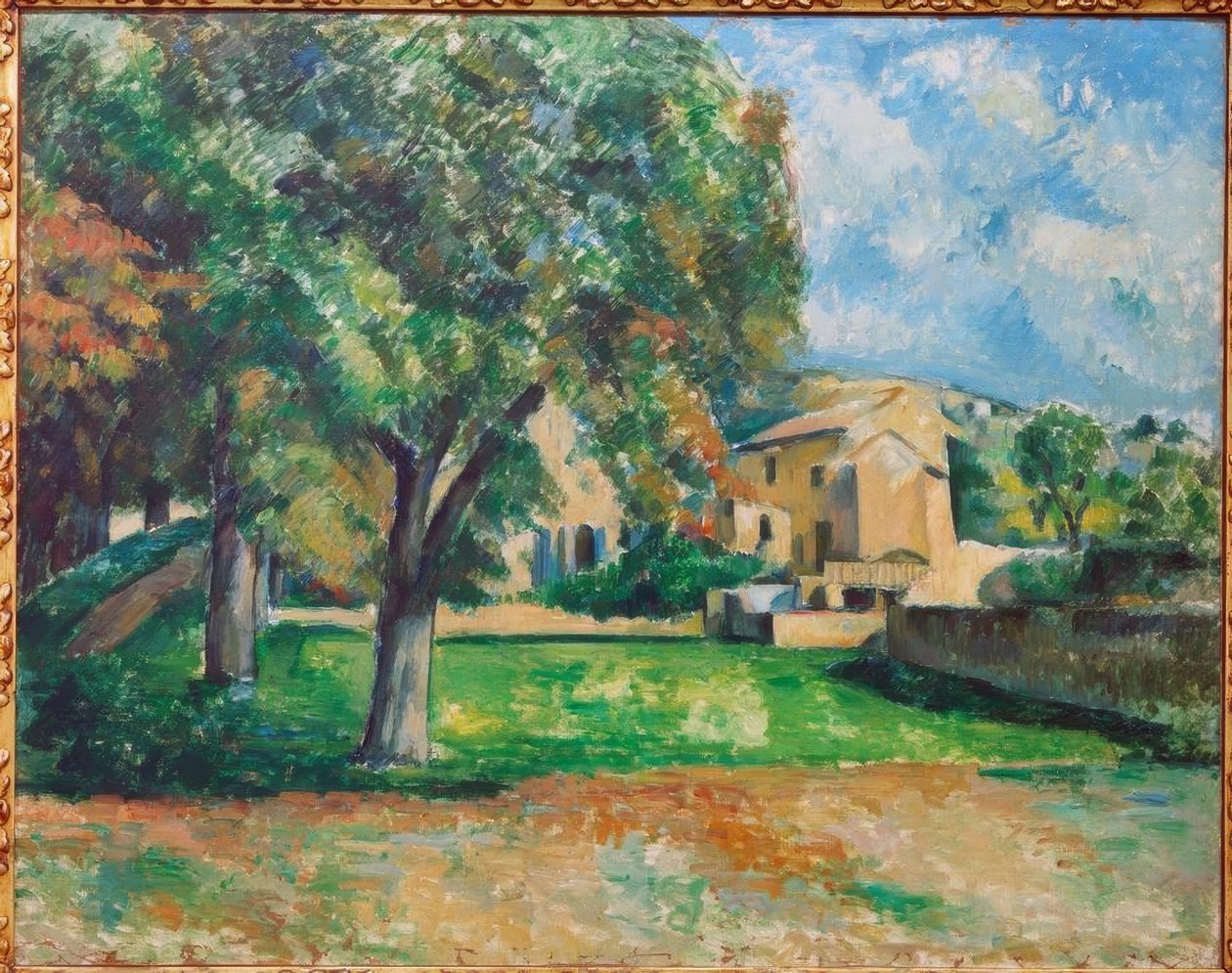 Kastanjeträd och gård i Jas de Bouffan av Paul Cézanne