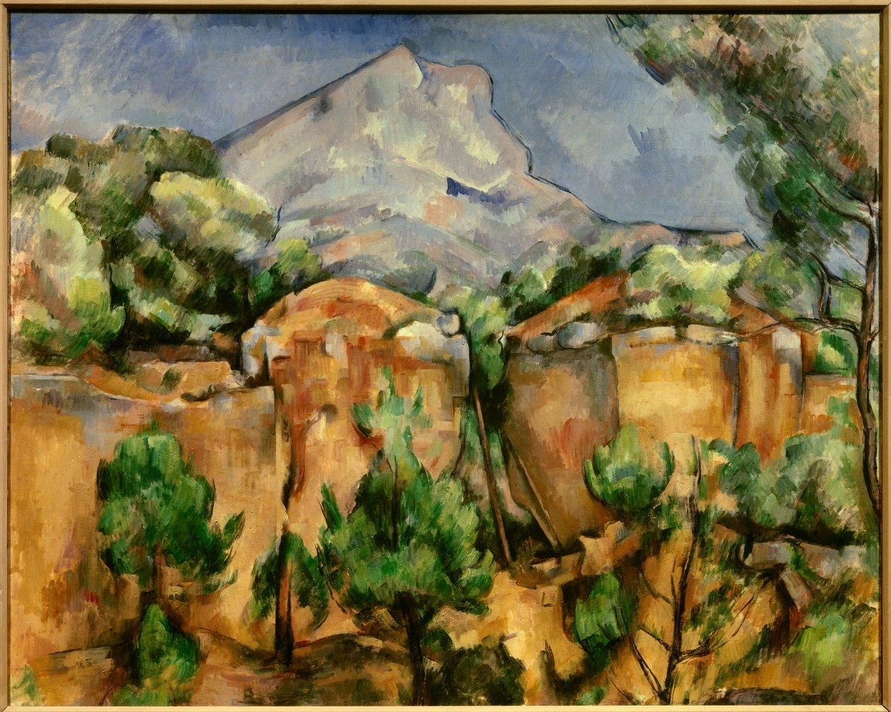 La montagne Sainte Victoire Målning av Paul Cezanne (1839-1906) 1897 Sön. 0,54 x 0,81 m. Baltimore. Museum of Art - Mont Sainte-Victoire sett från Bibemus Quarry. Målning av Paul Cezanne (1839-1906), ca. 1897. 0,54 x 0,81 m. Baltimore Museum of Art, B av Paul Cézanne