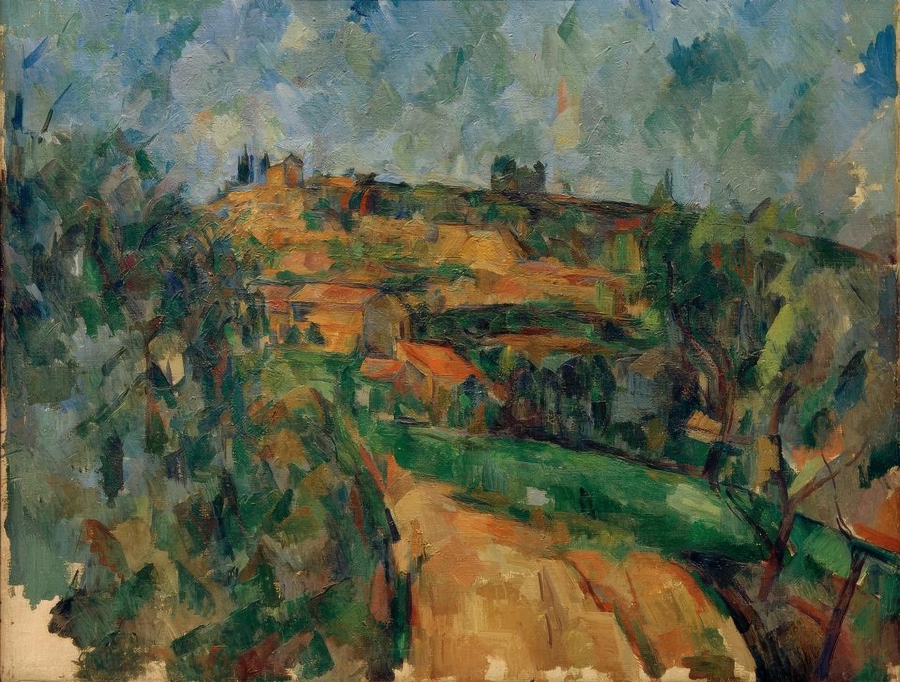 Den slingrande vägen på toppen av Chemin des Lauves av Paul Cézanne