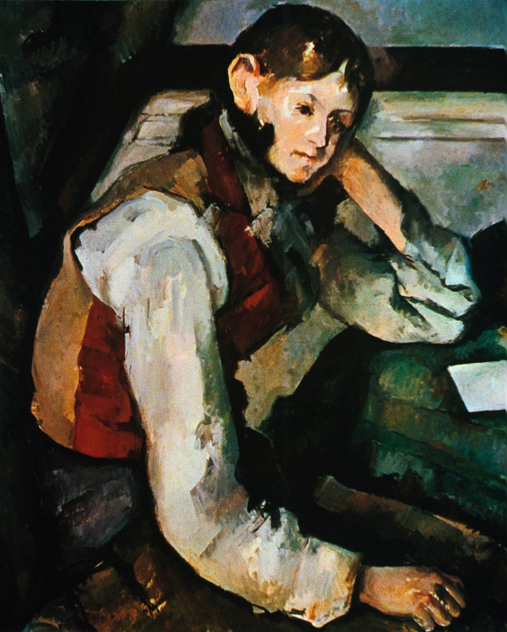 Pojken i en röd väst, 1888-1890 av Paul Cézanne