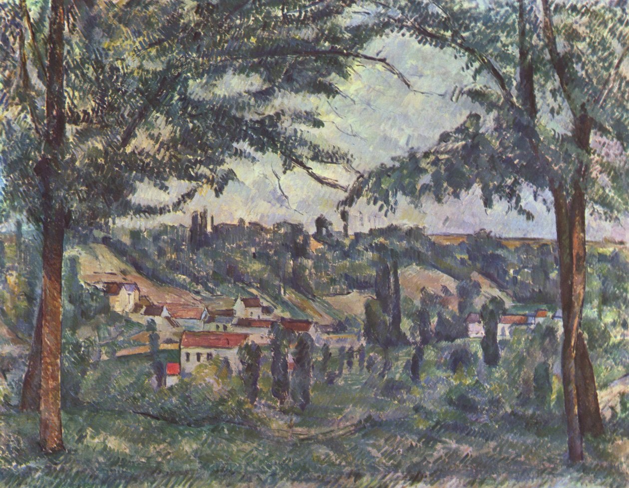 Hameau des Pâtis i Pontoise, inramad av träd av Paul Cézanne