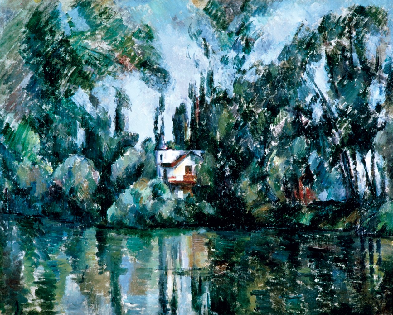 Hus vid stranden av Marne (Île Machefer i Saint-Maur-des-Fossés) av Paul Cézanne