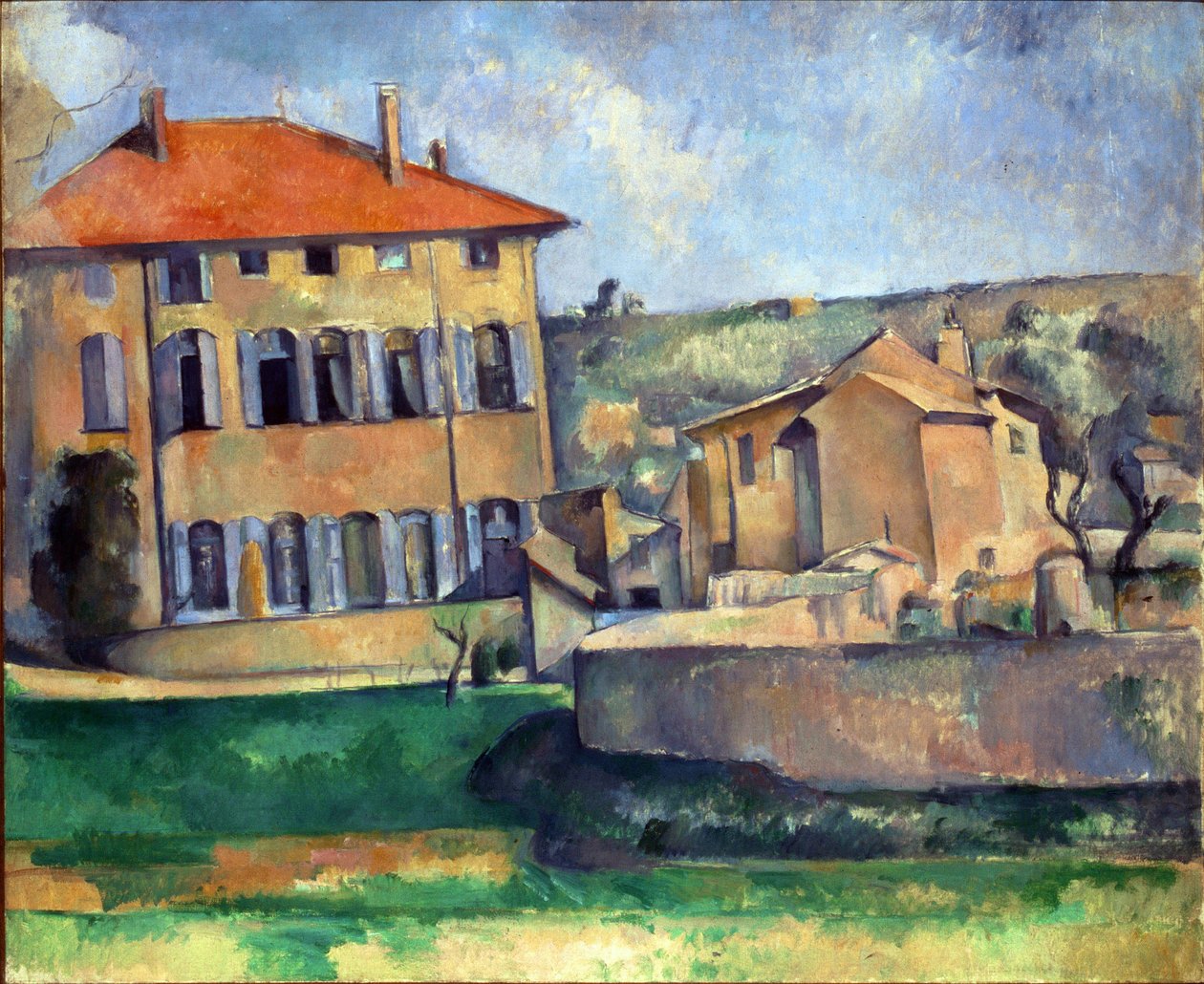 Maison et ferme a Jas de Bouffan - Hus och gård vid Jas de Bouffan av Cezanne, Paul (1839-1906). Olja på duk, storlek: 60x73, ca 1887, National Gallery, Prag av Paul Cézanne