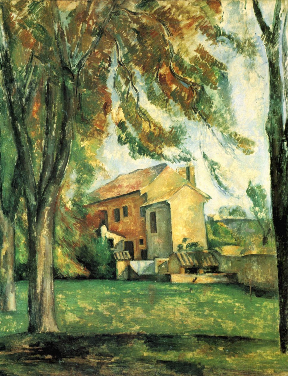 Kastanjeträd och gård vid Jas de Bouffan av Paul Cézanne