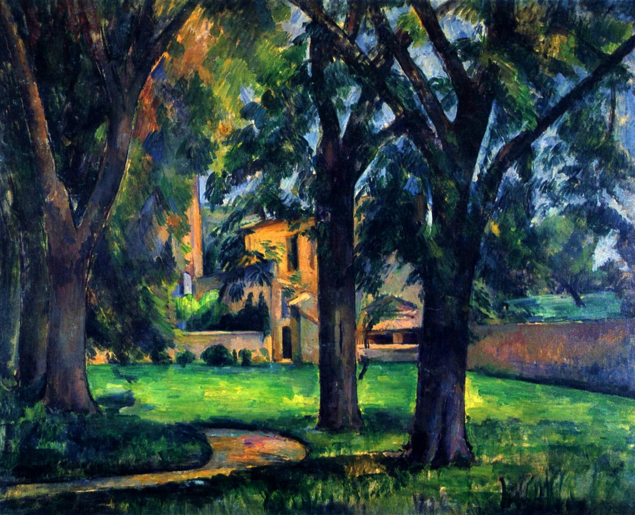 Kastanjeträd och Jas de Bouffan-gården av Paul Cézanne