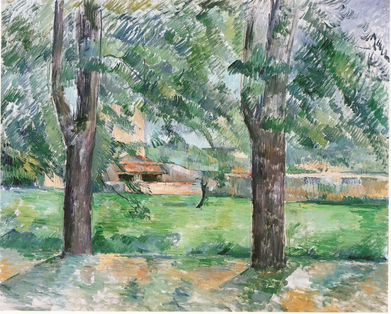 Äng och gård Jas de Bouffan av Paul Cézanne