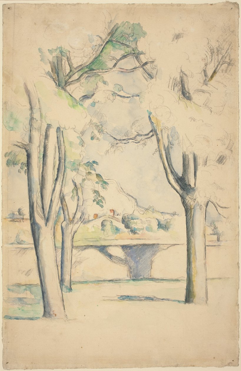 Mont Sainte-Victoire sett bortom muren av Jas de Bouffan av Paul Cézanne