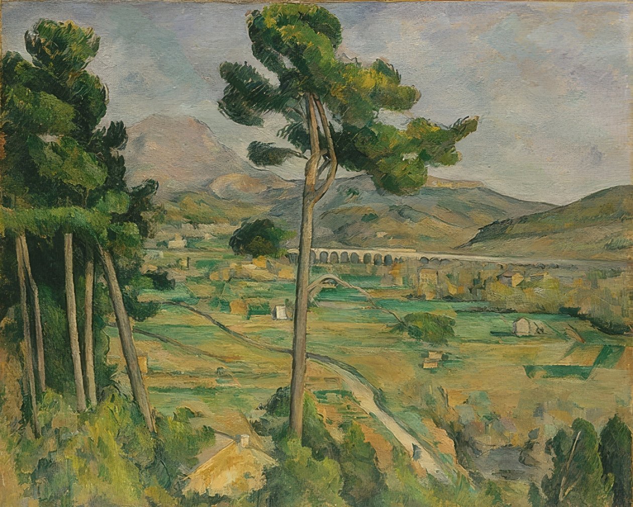 Mont Sainte-Victoire och viadukten av floddalen Arc. 1882-85 av Paul Cézanne