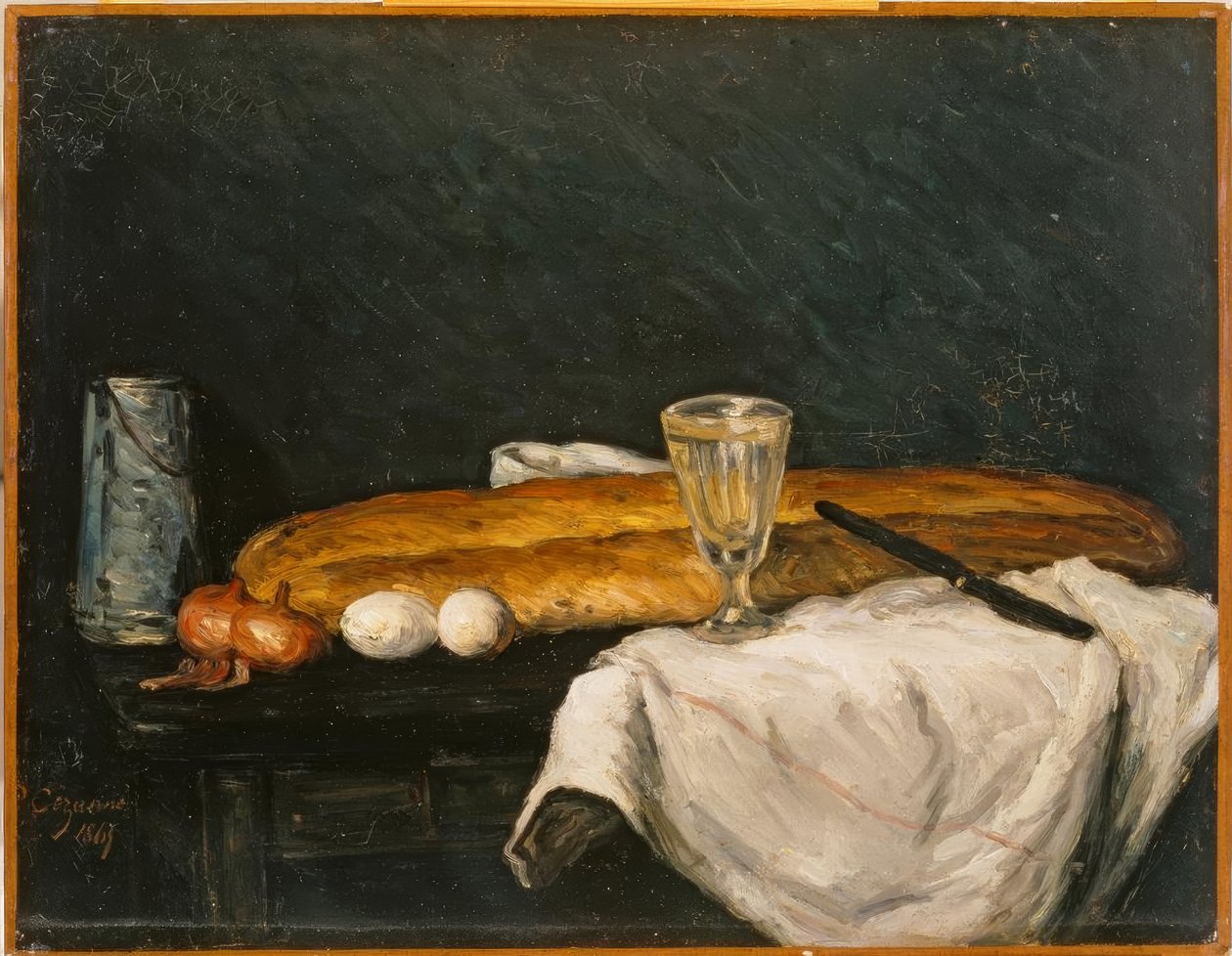 Stilleben: Bröd och ägg av Paul Cézanne