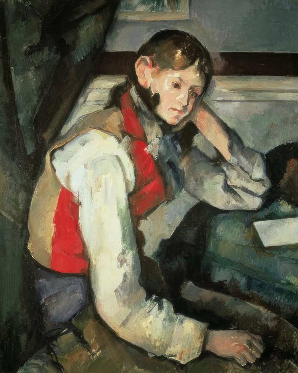 P.Cézanne, ung man med en röd väst av Paul Cézanne