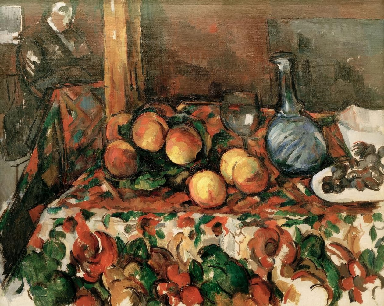 Persikor, karaff och karaktär av Paul Cézanne